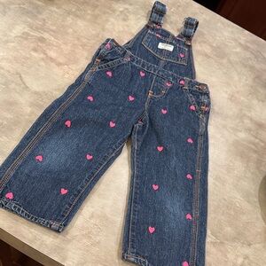 Oshkosh Vest Back Girls Overalls 2T  Denim Embroidered Hearts